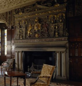 The drawing room fireplace at Lyme Park