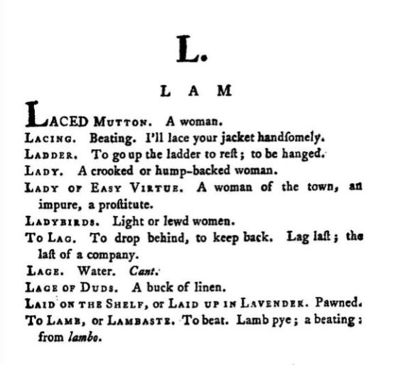 Entries from Grose's Dictionary of the Vulgar Tongue